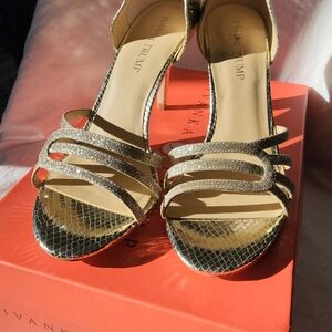 Ivanka Trump Gold Glitter Multi-Strap Heels
